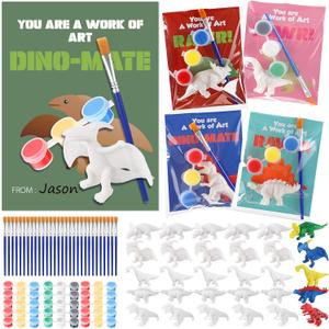 30 Sets Dinosaur Party Favors Gift Painting Kit with Cards Dinosaur Figurines Arts and Crafts Exchange Gift Birthday Dinosaurs Party Supplies