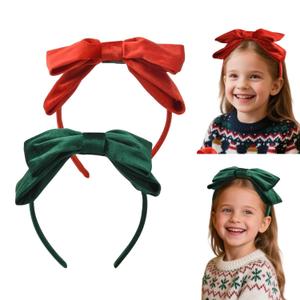 2Pcs Christmas Headbands Velvet Bow Headbands Red Green Velvet Hairband Hair Accessories Christmas Gifts for Women Girls (Red and Green, One Size) (1 Count (Pack of 2))