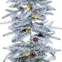Ciaell 9FT Real Touch Christmas Flocked Garland - Artificial Norfolk Pine Flocked Garland with 50 Warm White LED Lights and Pine Cones for Table, Mantle, Wall, Indoor, Outdoor Christmas Decorations