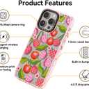 for iPhone 15 Pro Case Cute - Durable Shockproof 6.6 ft Drop Impact Phone Case - Funny Plaid Cherry Design (6.1") Glitter Pink