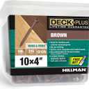 Deck Plus 4 Inch Epoxy Coated Exterior Wood and Fence Screws #10 x 4 Torx/Star Drive Included Coarse Thread, Outdoor Rust Resistant Decking Screw, Brown, 5 lb Box, 215 Pieces | 49014