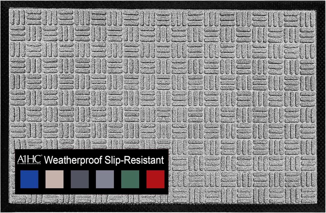 A1HC Indoor Outdoor Doormat – Non-Slip Front Door Mat for Entrance, Patio, Garage & Office – Washable Welcome Mat for Indoor & Outdoor Use, 24x36 Inches, Criss Cross Light Gray