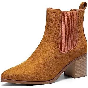DREAM PAIRS Women's Retro Elastic Chelsea Ankle Boots Fashion Low Chunky Block Heel Pointed Toe Fall Heeled Booties Shoes, 7