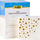Vplus 200 Pack Cocktail Napkins Paper, 3-Ply Beverage Napkins, Disposable Gold Square Napkins, Perfect for Restaurant, Event, Bar, Wedding, Baby Shower and Birthday Party