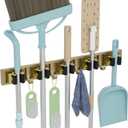 reliahom Broom Holder Wall Mount Mop and Broom Hanger Wall Mounted Garage Storage Rack Kitchen Garden Tool Organizer (5 Racks with 4 Hooks, Bronze) (1 Pack 5R4H)