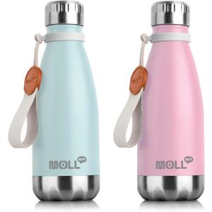 12 oz Water Bottle Stainless Steel Double Wall Vacuum Insulated Sports Water Bottle for Kids, Small Mini Cola Shape Water Flask Leak Proof (Baby Blue-Purple Pink)