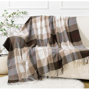 BATTILO HOME Brown Plaid Throw Blanket for Couch - Fall Plaid Blanket Buffalo Plaid Blankets - Lightweight Farmhouse Outdoor Throw Blankets for Bed, Sofa (50"x60", Coffee)