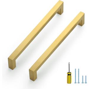 Ravinte 10 Pack Square Cabinet Pulls 7-1/2 Inch Brushed Brass Kitchen Cabinet Handles Gold Kitchen Hardware for Cabinet Gold Drawer Pulls Drawer Handles Come with Screwdriver