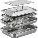 Grilling Prep and Serve Trays,Grill Carry System with Lid and Cutting Board, Stainless Steel Large Capacity Food Prep Trays, Camping Gifts for Men, Marinade Container for Outdoor BBQ Grill Accessories