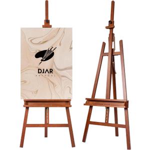 DJAR Large Studio Art Easel for Painting, Adjustable Solid Beech Wood Artist Easel with Storage Tray, Adults, Beginners, Hold Canvas up to 49", Walnut