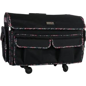 Everything Mary XXL Rolling Sewing Tote Sewing Machine Case, Black Floral - Rolling Carrying Storage Cover for Large Brother and Singer Machines - Universal Travel & Craft Tote Bag (Black Floral)
