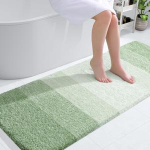 OLANLY Bathroom Runner Rugs Mat 59x24, Extra Soft Absorbent Microfiber Bath Rugs, Rubber Backing, Quick Dry, Washable Long Bath Mats for Bathroom, Tub and Shower, Home Decor Accessories, Sage Green
