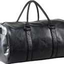 Leather Travel Bag with Shoe Pouch, Waterproof Weekender Overnight Bag, Carry On Duffel Bag for Men Women-Black (20inch)