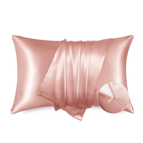 Bedsure Satin Pillowcase with Zipper, Similar to Silk Pillow Cases 2 Pack, Silky & Soft Satin Pillow Cases Standard Size for Hair and Skin, Coral Pillow Covers, Gifts for Women Men, 20x26 Inches