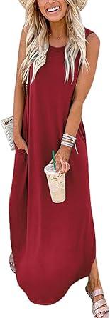ANRABESS Women Summer Maxi Dress Beach Vacation Sundress Sleeveless Casual Loose Shirt Dresses 2025 Travel Outfits S