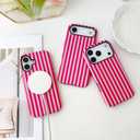 Magnetic Case for iPhone 17 Pro, Compatible with MagSafe, Aesthetic Striped Cute Design for Women, Hybrid 2-Layer Hard Shell Phone Cover, Hot Pink