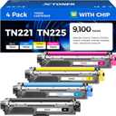 TN221 TN225 Toner Cartridge 4-Pack Replacement for Brother TN-221 TN-225 to Use with MFC-9130CW HL-3170CDW MFC-9340CDW HL-3140CW 3150CW MFC-9330CDW 9140CDN DCP-9020CDN Printer Black Cyan Yellow Magent