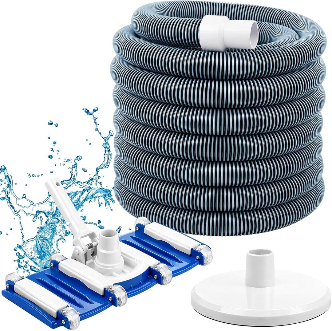 3 Pcs Pool Cleaning Kit 14" Vacuum Head with Flexible Wheels, 1-1/2 x 18ft Hoses and Skim Vacuum Plate Pool Maintenance Cleaning Accessory Tool for Fast, Easy Debris Removal Rectangle Vacuum