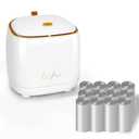 Mini Countertop Trash Can with 12 Rolls of Bags, Desk Can with Press Type Lid, Applicable for Bathroom Vanity Home Office (White)
