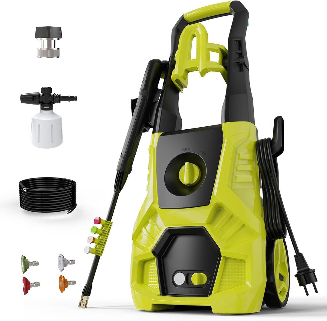 Electric Pressure Washer - 4800 PSI, 3.0 GPM High Power Washer Electric Powered with 35FT Power Cord, 4 Nozzles, Foam Cannon for Cleaning Cars, Driveways, Patios, Gardens, and Outdoor Surface, Green