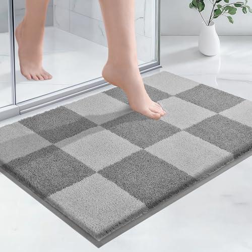 PURRUGS Bathroom Rug Non-Slip Machine Washable 24" x 36", Super Absorbent and Quick-Dry Bath Mat, Extra Soft and Plush Bath Rug for Shower, Bathtub and Sink, Light Grey & Grey