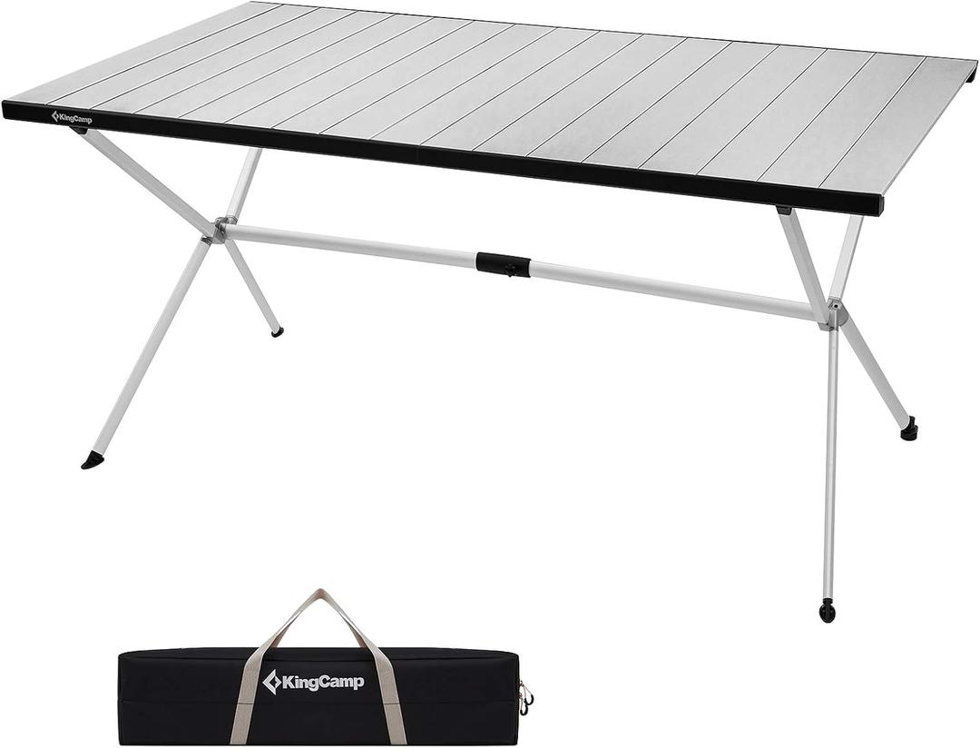 KingCamp Large Folding Camping Table Aluminum Roll Up Table Oversized Camp Table Stable Portable Outdoor Folding Table for Picnic Camping BBQ Backyard Party, 57.4''×31.4'' 6-8 Person,Support 176lbs