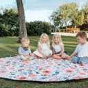 Large Round Waterproof Picnic Blanket (79") for Baby and Family, Outdoor Blanket Baby Mat, Foldable Padded Spill-Proof Mat, Fits 4 to 6, Stylish Picnic Blanket Waterproof