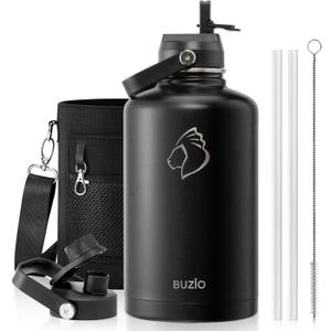 BUZIO Vacuum Insulated Stainless Steel Water Bottle 87oz (Cold for 48 Hrs/Hot for 24 Hrs) Half Gallon BPA Free Double Wall Travel Mug/Flask for Outdoor Sports Hiking, Camping, Running, Black