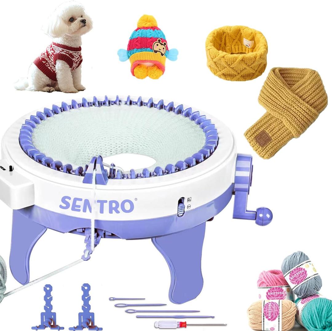Knitting Machine,SENTRO 48 Needles Knitting Machines with Row Counter, Smart Weaving Round Loom,Double Knit Loom Machine Kit,DIY Knit Scarf Hat Sock, 48 Needles Blue