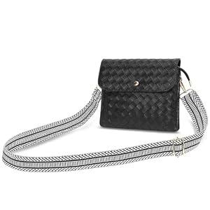 BBORGDC Small Black Crossbody Bag, Travel Purse Women's Handbags, Dual-Layer Design Over The Shoulder Bags For Women, Black Weave Envelope Purse For Walking, Travel, Daily Commute, Gift