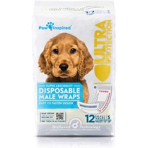 Paw Inspired Disposable Male Dog Wraps, Belly Band for Dogs | Disposable Dog Diapers | Belly Bands for Male Dogs (12 Count, Small)
