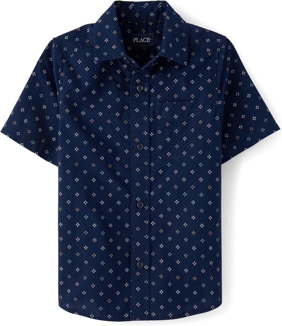 The Children's Place boys Short Sleeve Button Up Shirt (Medium, Tidal)