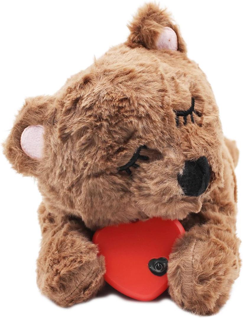 3T GROUP Puppy Heartbeat Toy Sleep Aid Dog Heartbeat Stuffed Animal Bear Toy for Puppy Essentials Anxiety Relief Plush Pillow Calming Aid Comfort Toys for Dogs(Coffee)