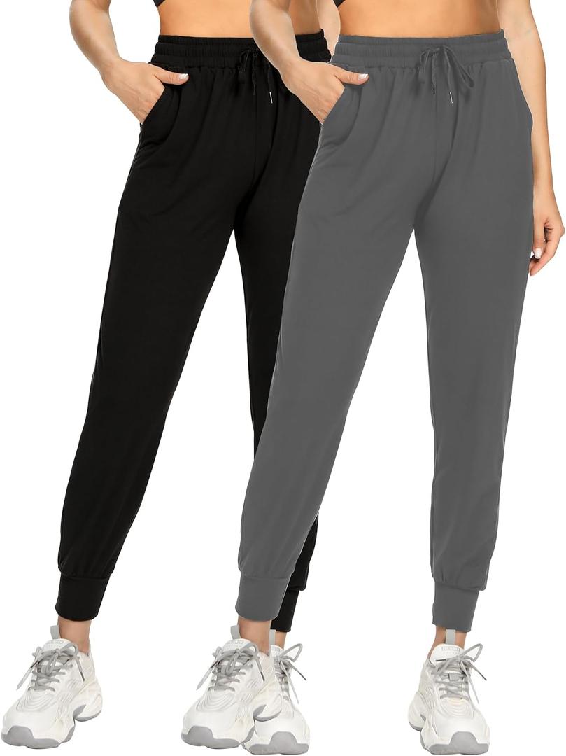 FULLSOFT Sweatpants for Women with Pockets-Womens Joggers Yoga Lounge Pants Relaxed-fit Leggings for Cycling Workout Running (2XL, 2 Pack Back,grey)