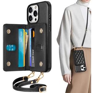 TUCCH Case for iPhone 16 Pro (6.3") with Adjustable Strap, Magnetic Closure Folio Wallet with RFID Blocking [6 Card Holders] [Removable Crossbody Lanyard], Shockproof PU Leather Cover, Argyle Black