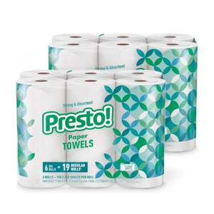 Presto! Ultra-Strong Premium Paper Towels, 158 Sheet Huge Roll - Flex-a-Size, 12 Rolls (2 Packs of 6), Equivalent to 38 Regular Rolls, White