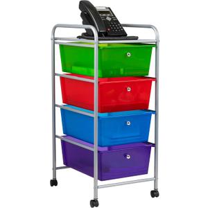 Mind Reader Rolling Cart with Drawers, Utility Cart, Craft Storage, Kitchen, Metal, 12.75"L x 15.25"W x 30"H, Multi-color