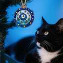 2 x DASTOLL Stained Glass Christmas Decorations, Blue and Gold Star Gift Box Suncatcher for Window Christmas Tree Hanging Ornaments Sun Catcher Xmas Decor Gifts for Women Men Mom Nana Friend (3.1x3.5IN)