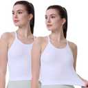 AMRIY Crop Tops for Women Seamless Square Neck Cropped Ribbed Tank Tops 2 Pack Set Long camisolees Spaghetti brami Tops Size XXL