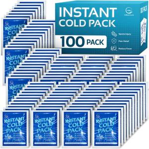 100 Pack Instant Cold Pack - Disposable Instant Ice Packs for Injuries Cold Compress Ice Pack for Pain Relief, Swelling 6 x 4.5 in
