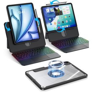 Blosomeet Clear Keyboard Case for iPad Air 13 Inch (M4 2026/M3 2025/M2 2024) & iPad Pro 12.9 inch (3/4/5/6th Gen), Detachable Magnetic Cover w/Pen Holder, Native Trackpad & Adjustable Stand, Black