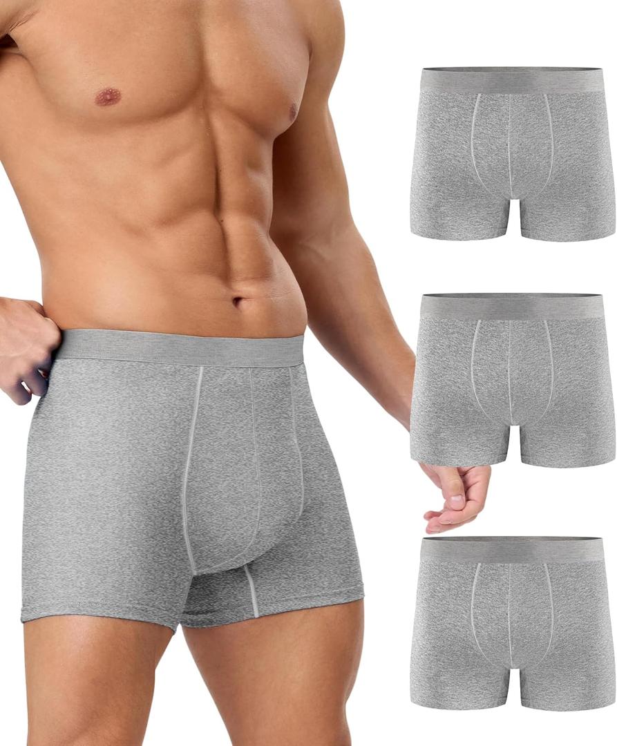 YESWEL Men's Incontinence Underwear, Leak Proof Washable Reusable Cotton Boxer Brief, Heavy Flow Bladder Leak 3 Pack (Grey, Medium)