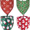 ADOGGYGO 4 Pack Dog Bandana Christmas Scarf Bibs Kerchief Set Pet Christmas Costume Xmas Holiday Bandanas for Large X-Large Dogs Pets (X-Large) (Red&Green)
