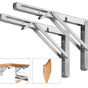 Folding Shelf Brackets, Max Load 300 lb, Heavy Duty Stainless Steel Collapsible Wall Mounted Shelf Brackets for Table, Space Saving DIY Bracket, Pack of 2 (2, Foldable 16")