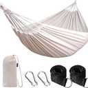 ANYOO Cotton Hammock Portable Camping Hammocks for Hanging Sturdy Garden Comfortable Fabric Hammock with Tree Straps Up to 660lbs with Travel Bag for Camping Outdoor/Indoor Patio Backyard (White) (106.3"L x 59.06"W)