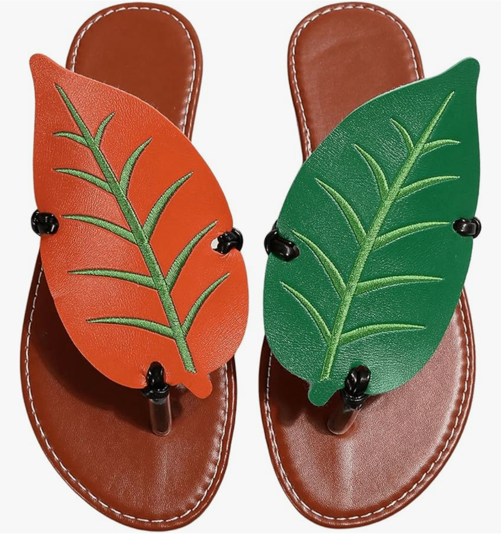 Women's Boho Leaf Appliques Thong Sandals Open Toe Outdoor Flip Flops Casual Slippers Size 40