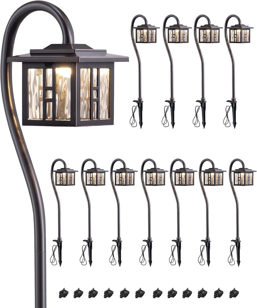 EDISHINE Low Voltage Landscape Lighting, 3W 185LM Oil-Rubbed Bronze Outdoor Landscape Path Lights, Low Voltage Pathway Lights for Garden Driveway, Die-Cast Aluminum, 50,000H, 12-Pack