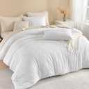 Litanika Oversized King Comforter Set White, 3 Pieces Tufted Boho Farmhouse Bedding Comforter Set, Lightweight Fluffy All Season Comforter Set (120x98In Comforter & 2 Pillowcases)