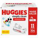 HUGGIES Simply Clean Baby Wipes Flip Lid Packs 704 Wipes Total, White, Unscented, Count of 11
