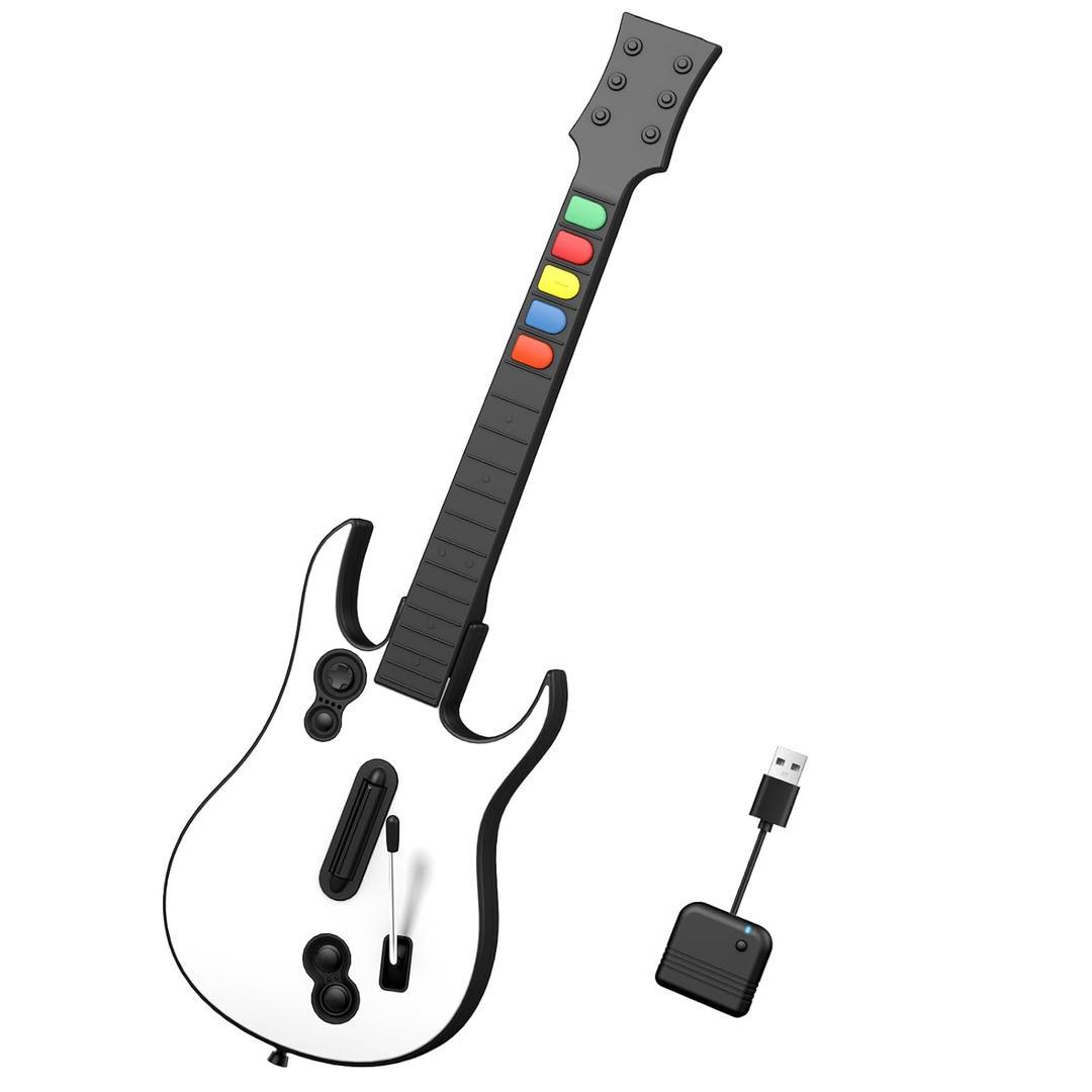 NBCP Wireless Guitar Controller for Xbox Series X|S/Xbox One/PC  White Game Guitar for Rock Band 4 & Fortnite Festival with Strap, 2.4G USB Dongle